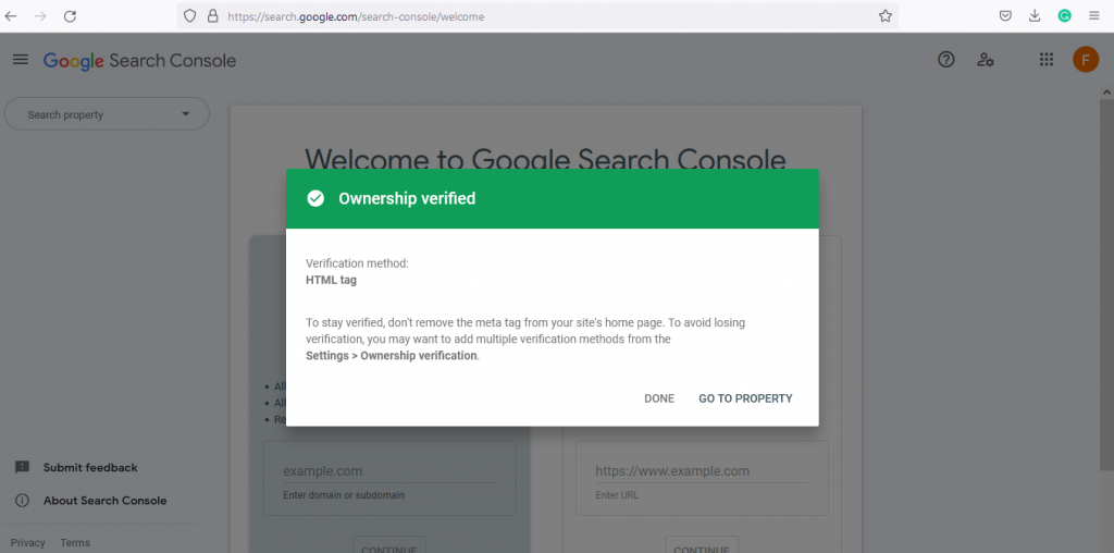 onwership verified how to add website to google search console. FAST SEO 2023