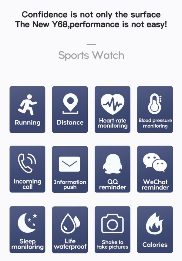D20 Smart Watch Y68 Bluetooth Fitness Tracker Sports Watch Heart Rate Monitor Blood Pressure Smart Bracelet 5 D20 Smart Watch Y68 Bluetooth Fitness Tracker Sports
