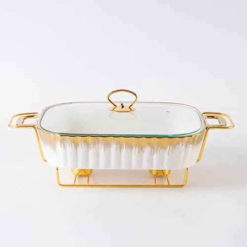 Dinner set ceramic casserole baking dishes with golden stands
