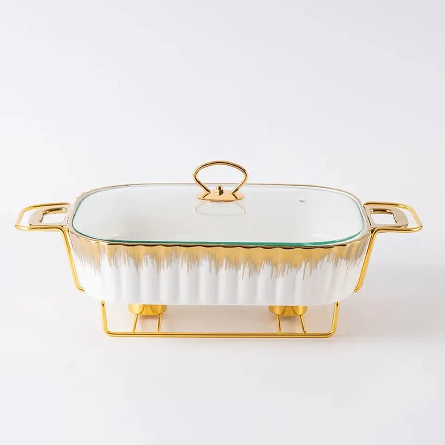 Dinner set ceramic casserole baking dishes with golden stands