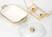Dinner set ceramic casserole baking dishes with golden stands