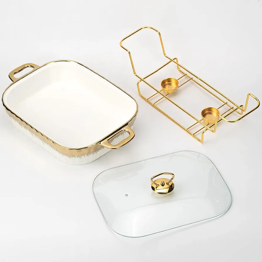 Dinner set ceramic casserole baking dishes with golden stands