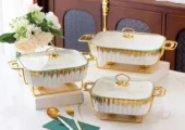 Dinner set ceramic casserole baking dishes with golden stands