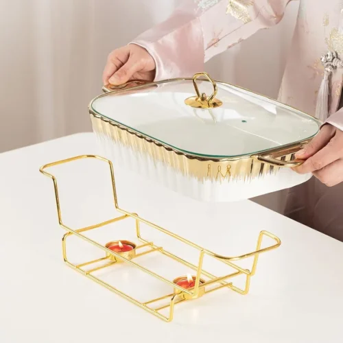 Dinner set ceramic casserole baking dishes with golden stands