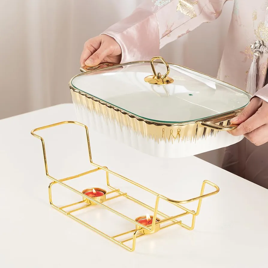 Dinner set ceramic casserole baking dishes with golden stands