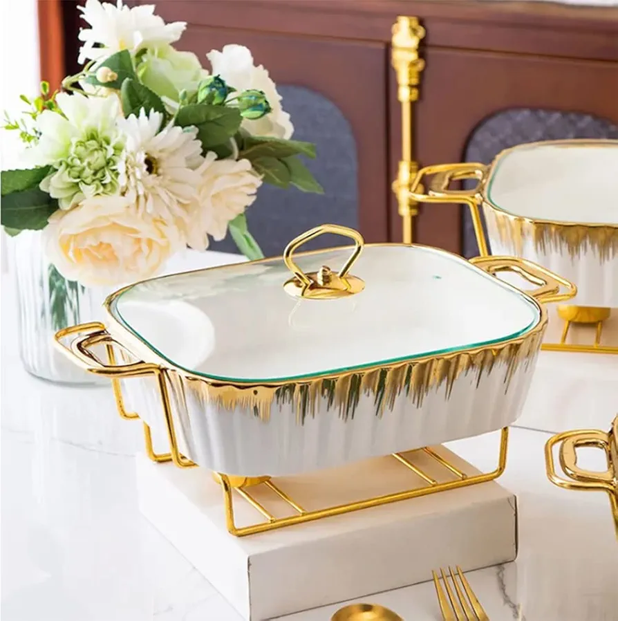 Dinner set ceramic casserole baking dishes with golden stands