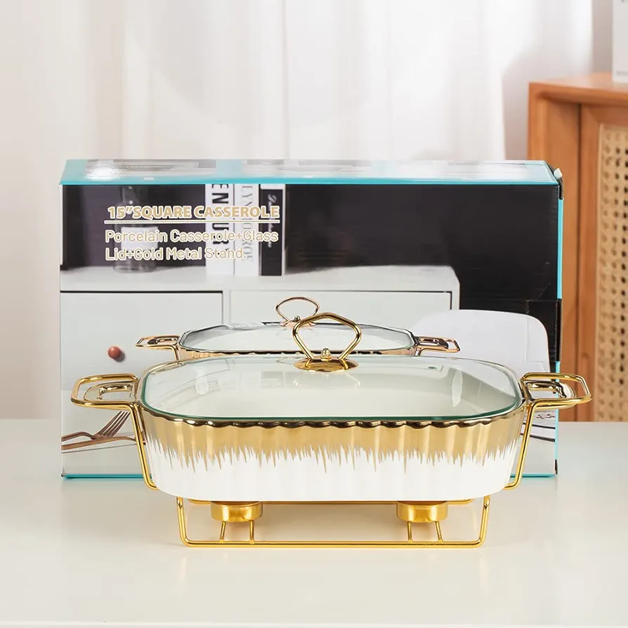Dinner set ceramic casserole baking dishes with golden stands