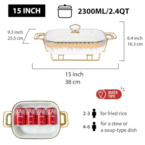Dinner set ceramic casserole baking dishes with golden stands
